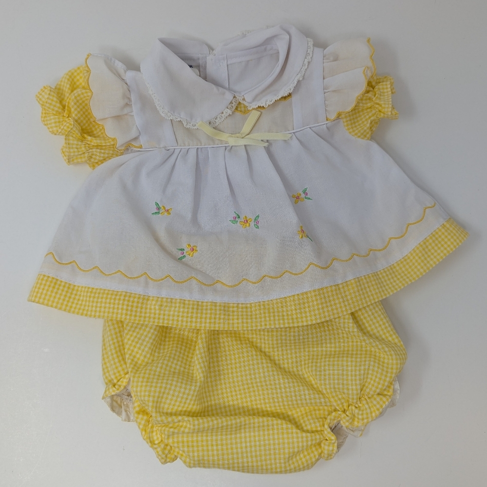 Mini Togs Vintage Baby Dress Bloomers Yellow Gingham